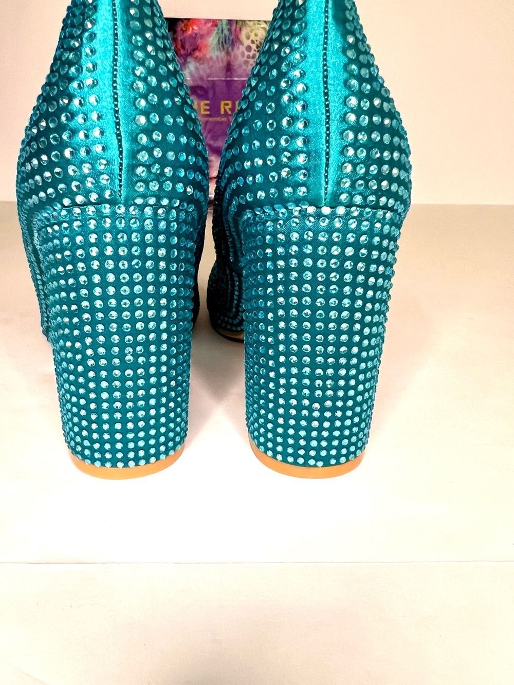 Cape Robbin Turquoise Crystal Block Heel Pumps - Picture 8 of 12